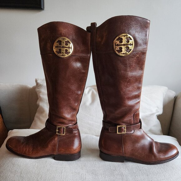 Sz7 Tory Burch Patterson Brown Riding Boots - Picture 1 of 13